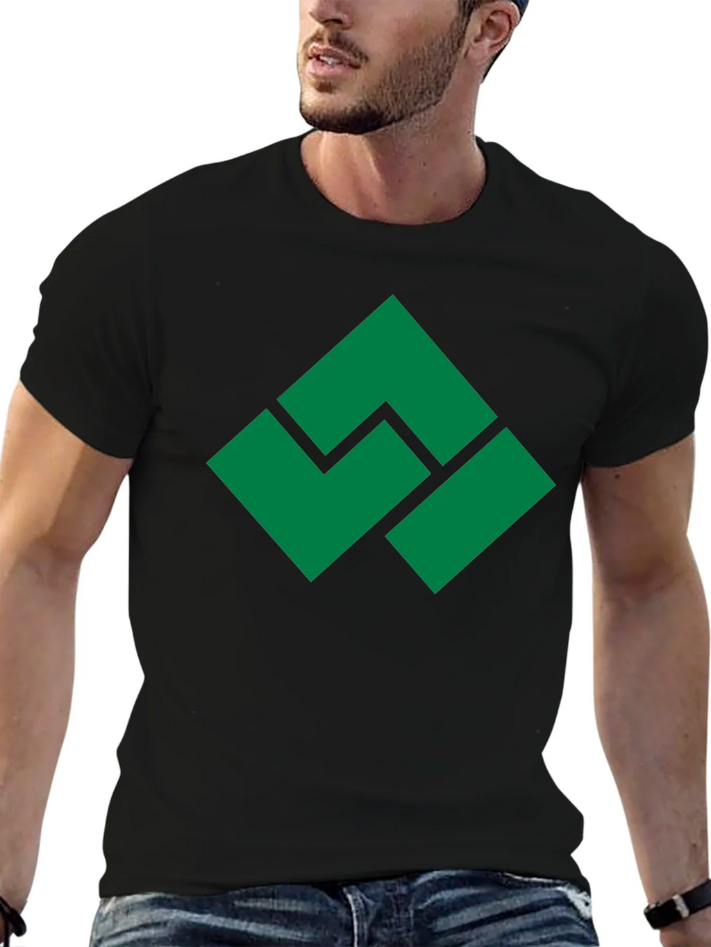 Geometric Green Logo Black T-Shirt product image 6
