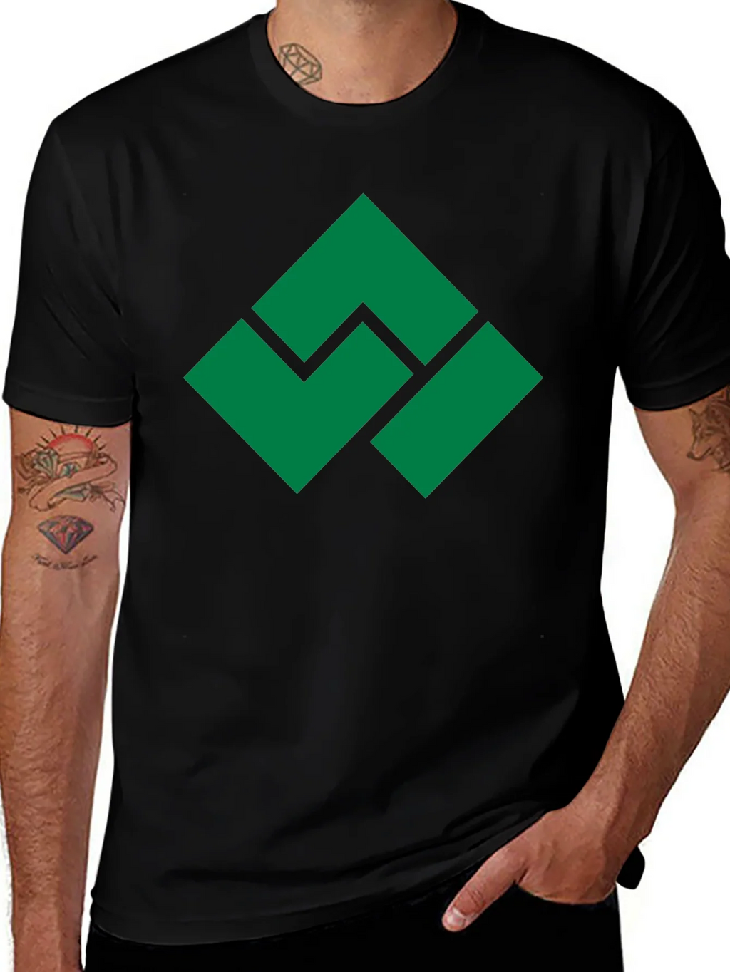 Geometric Green Logo Black T-Shirt product image 1
