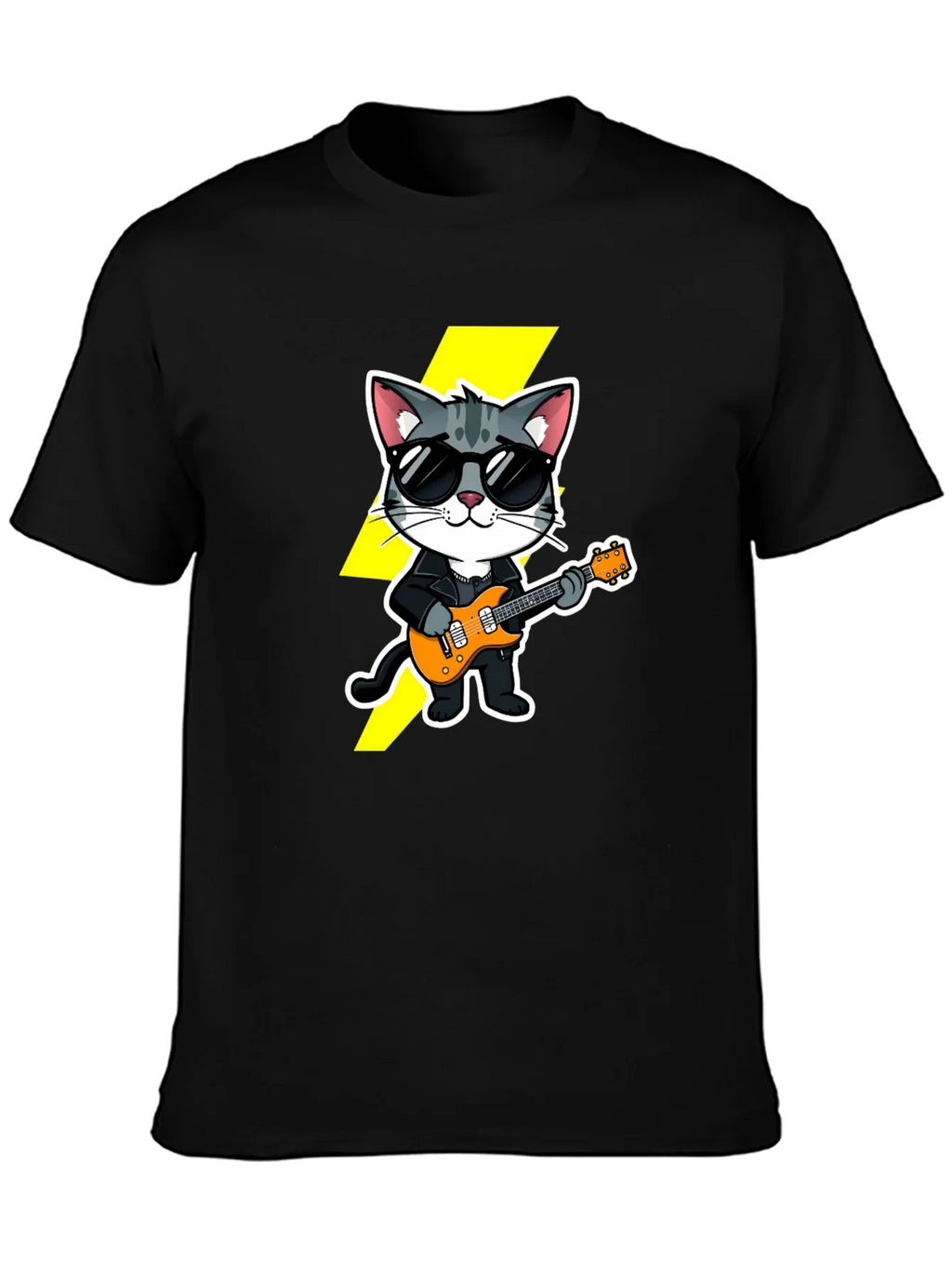 Cool Cat Guitarist Black T-Shirt product image 2