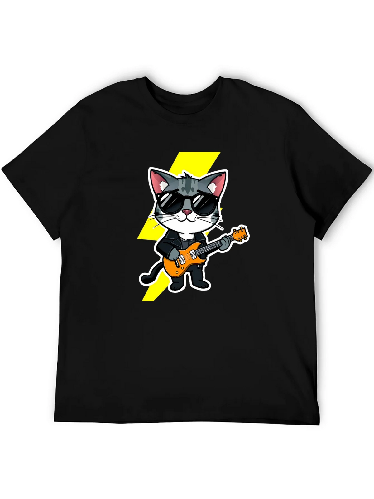 Cool Cat Guitarist Black T-Shirt product image 4