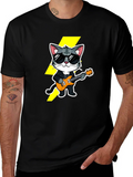 Cool Cat Guitarist Black T-Shirt product image 1