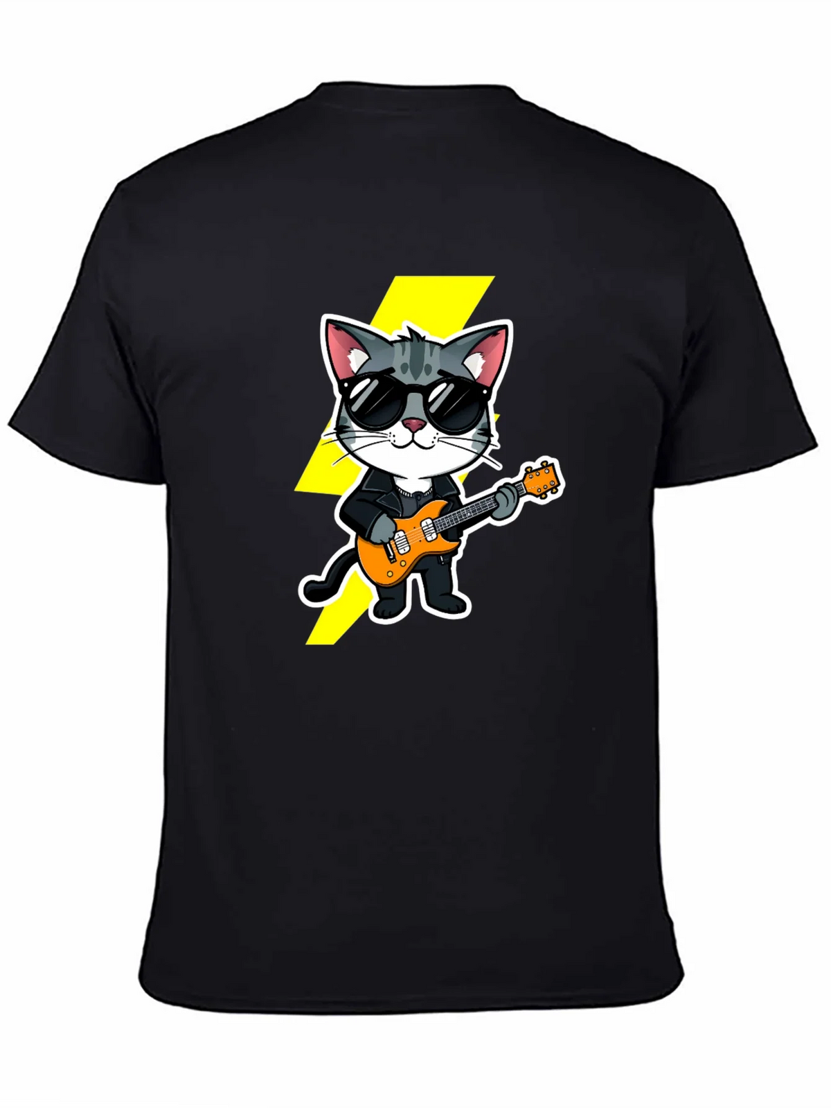 Cool Cat Guitarist Black T-Shirt product image 3