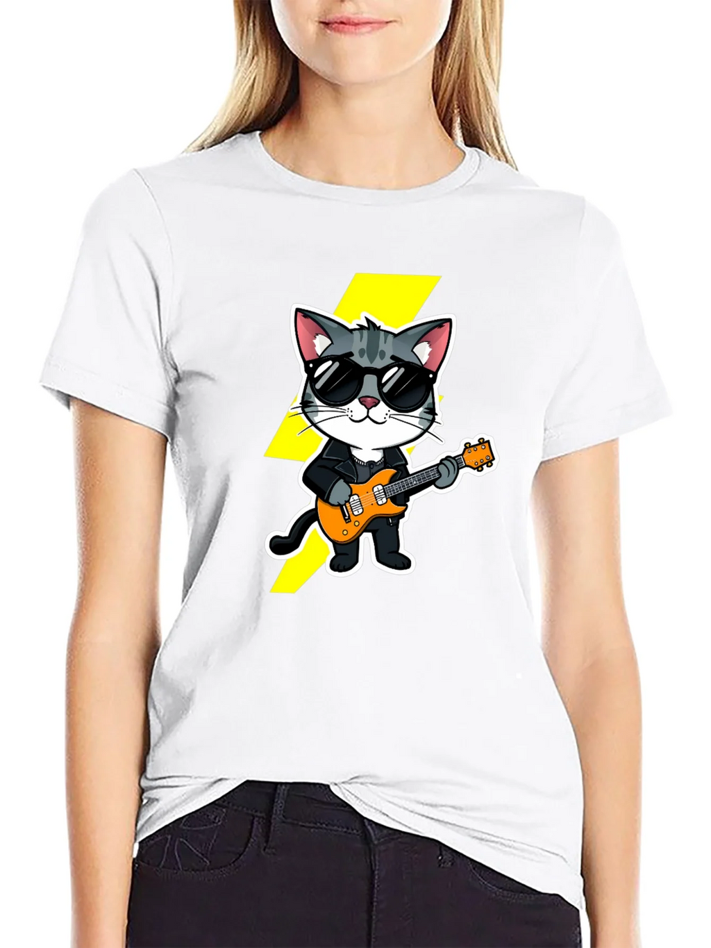 Cool Cat Guitarist Black T-Shirt product image 6