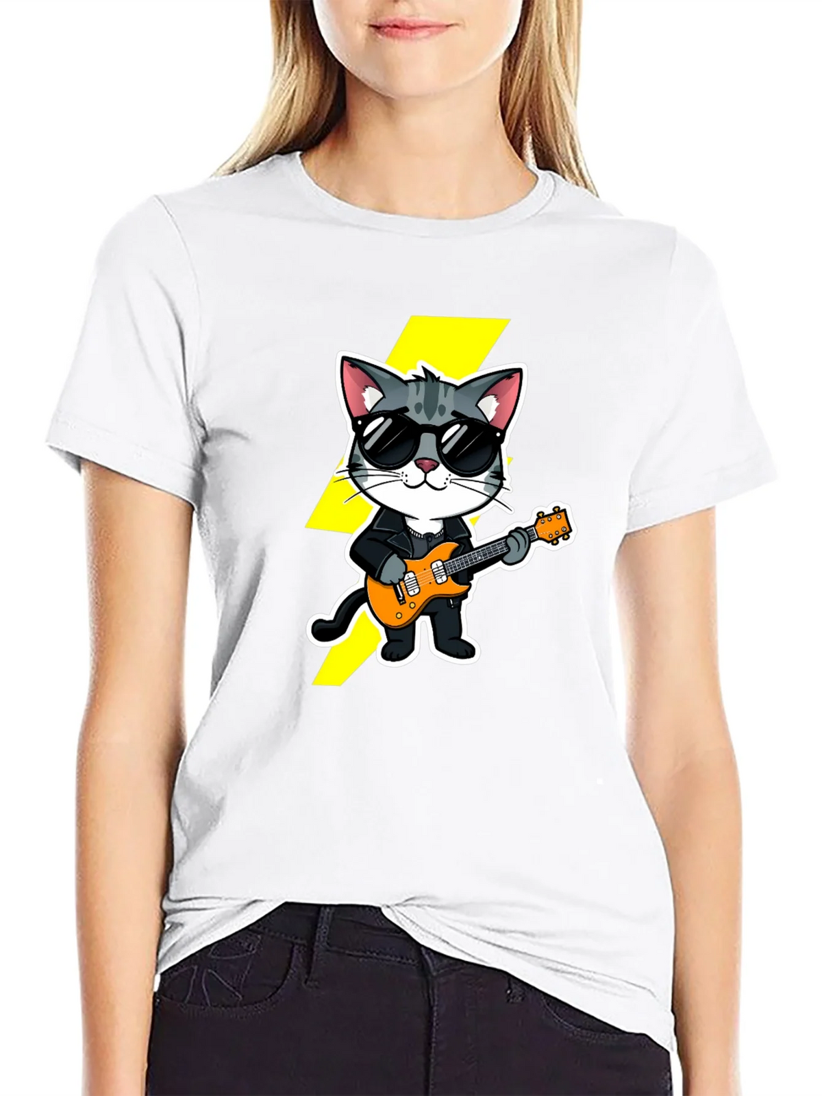 Cool Cat Guitarist Black T-Shirt product image 6