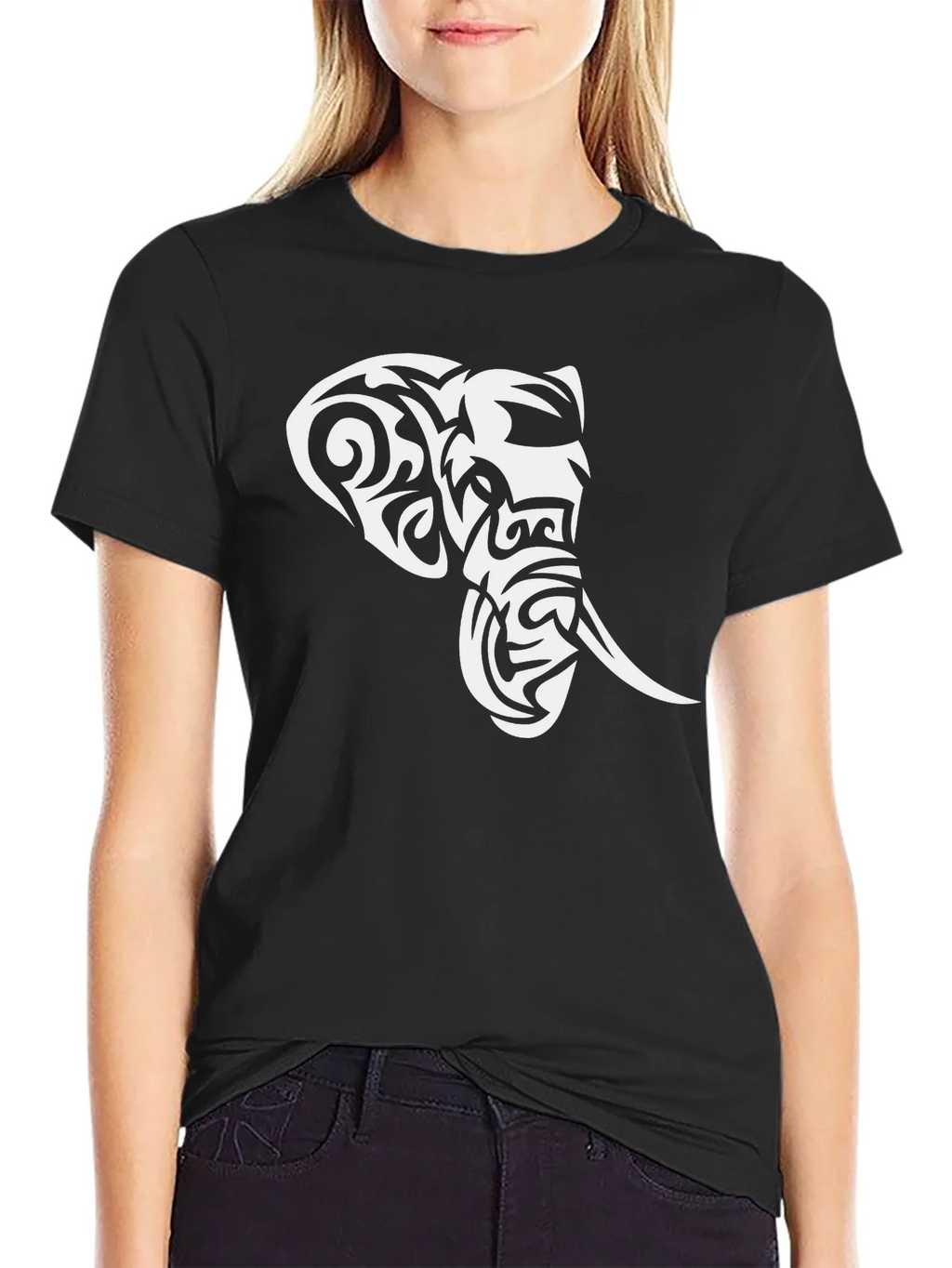 Tribal Elephant Graphic Black T-Shirt product image 2