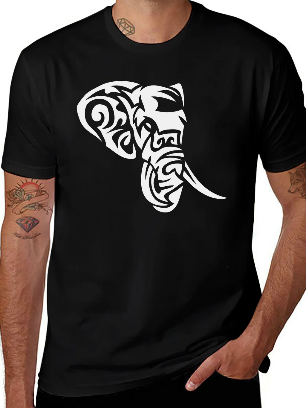 Tribal Elephant Graphic Black T-Shirt product image 1
