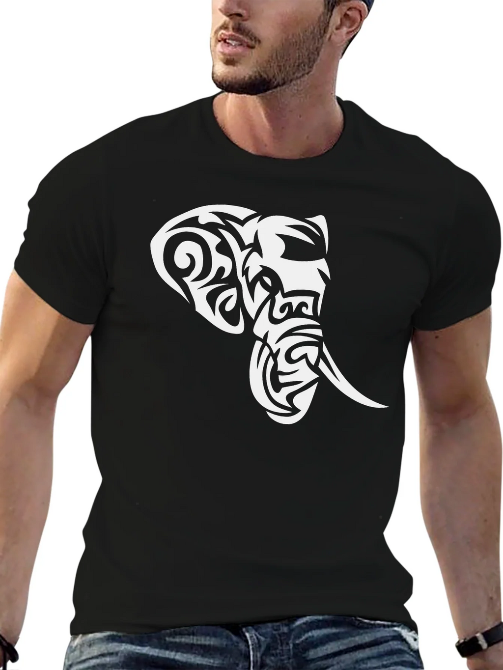 Tribal Elephant Graphic Black T-Shirt product image 6