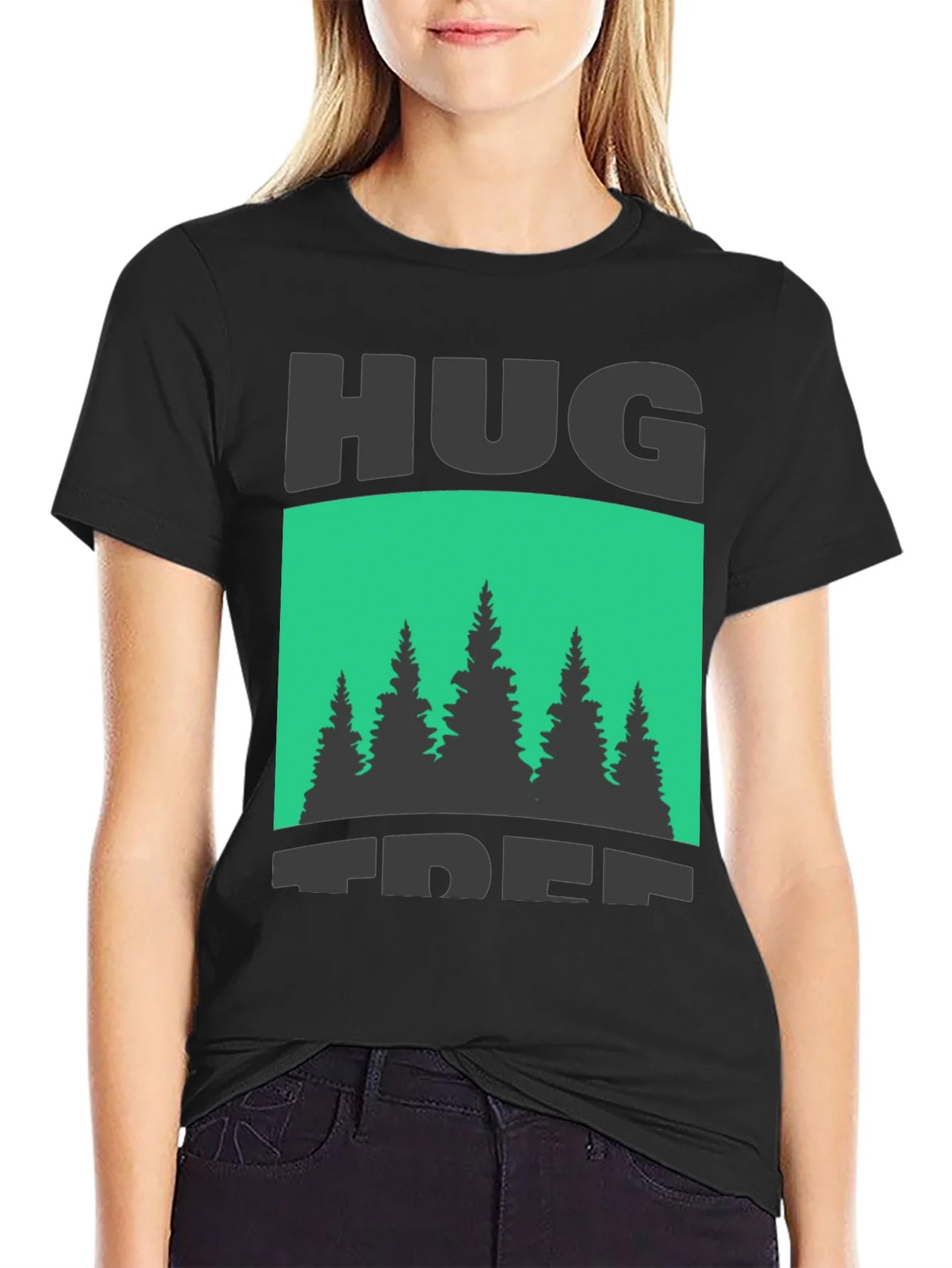 Hug Tree Graphic Print Black T-Shirt product image 2