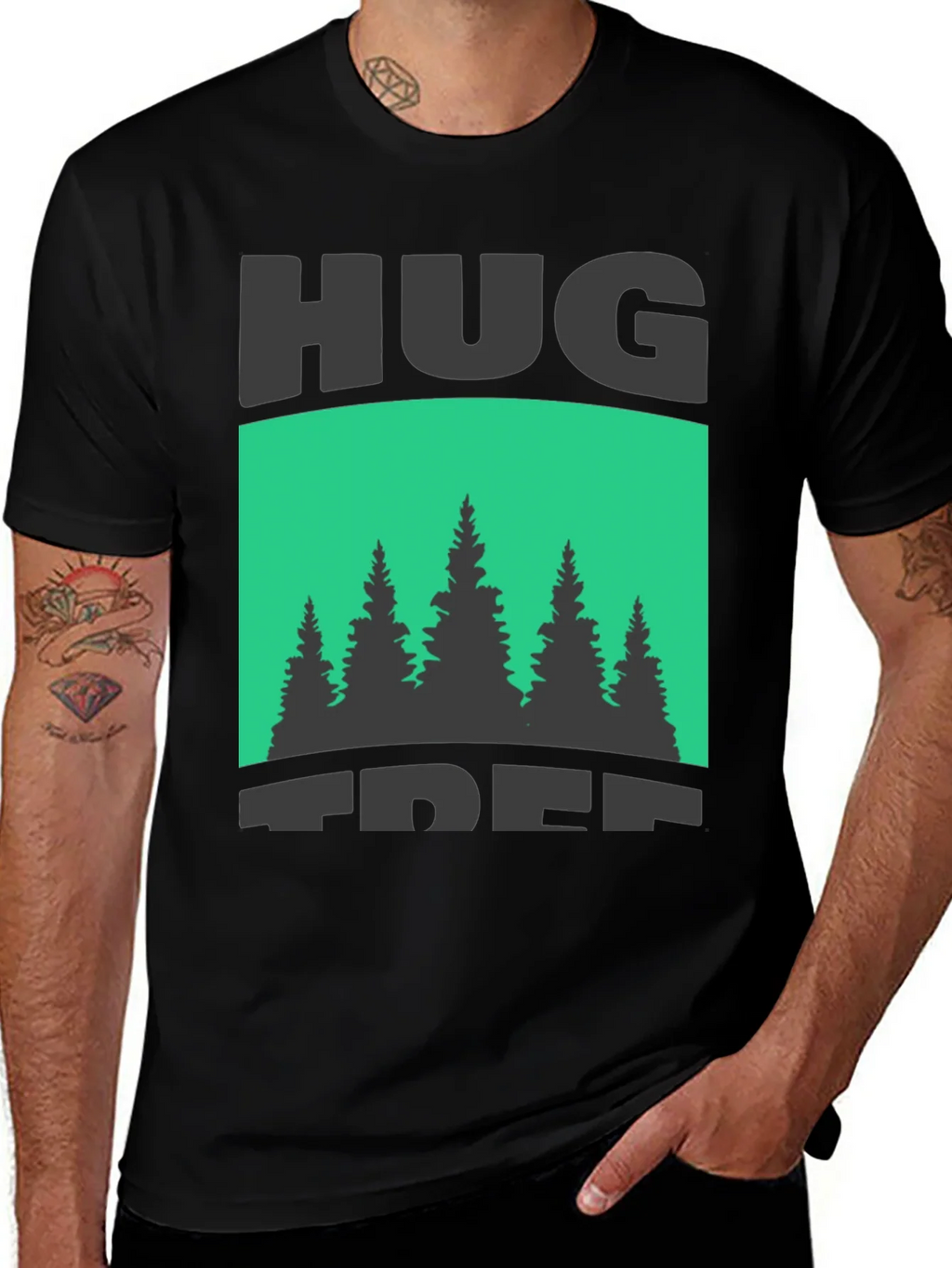 Hug Tree Graphic Print Black T-Shirt product image 1