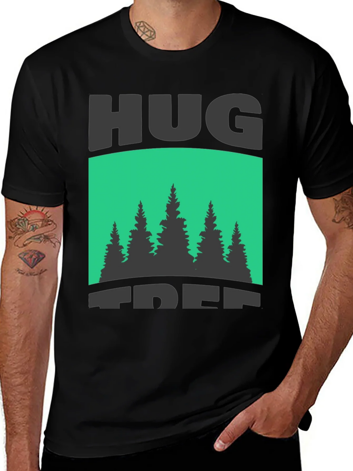 Hug Tree Graphic Print Black T-Shirt product image 1