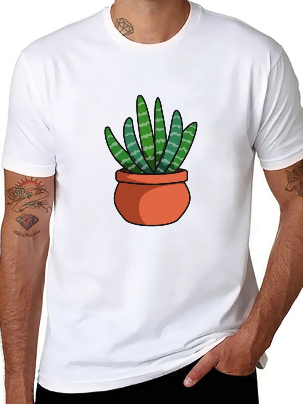 Black T-Shirt with Succulent Plant Graphic product image 7