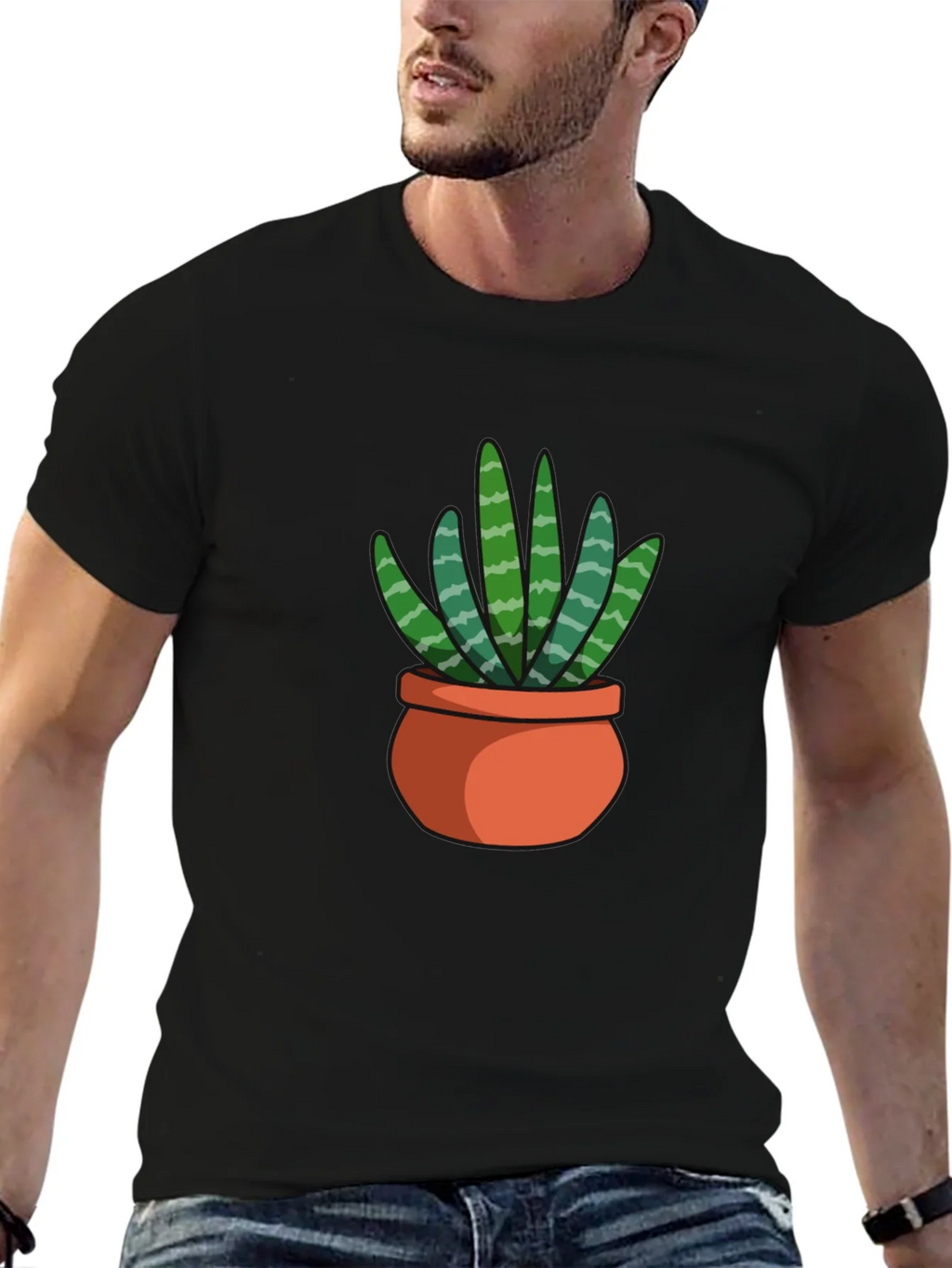 Black T-Shirt with Succulent Plant Graphic product image 6