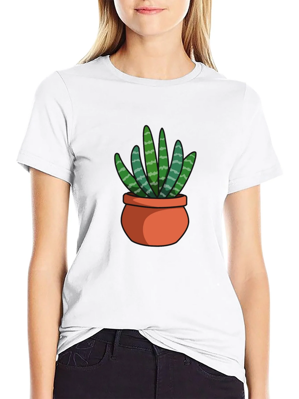 Black T-Shirt with Succulent Plant Graphic product image 8