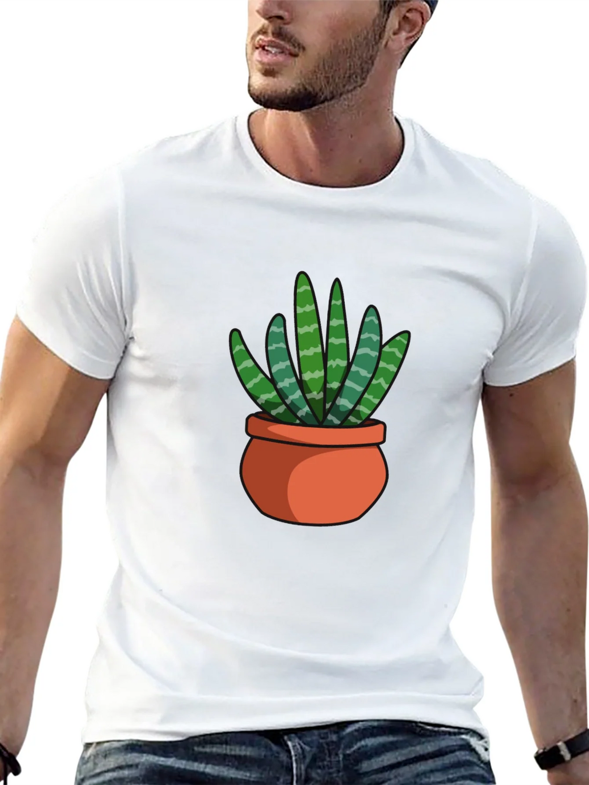 Black T-Shirt with Succulent Plant Graphic product image 12