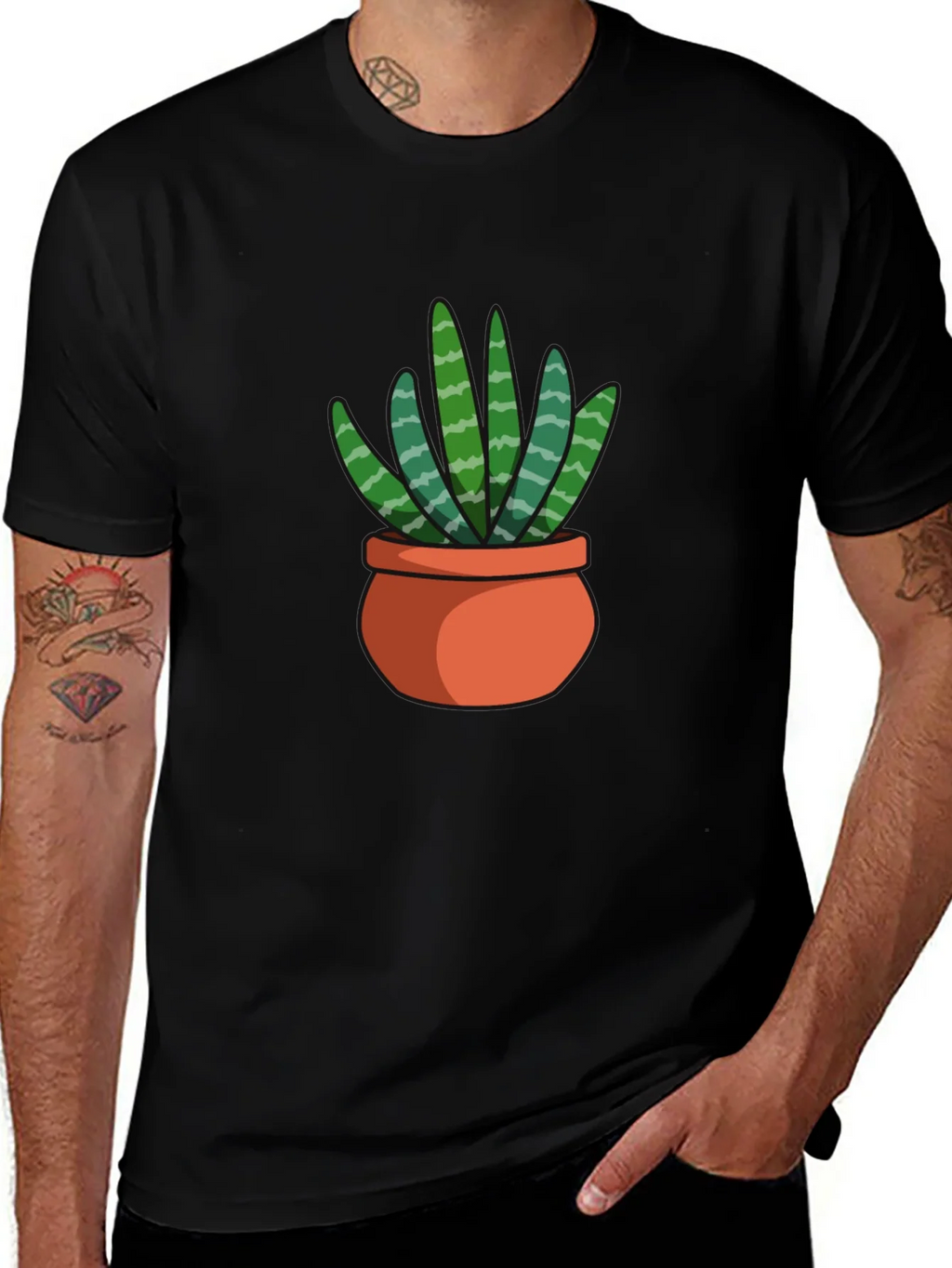 Black T-Shirt with Succulent Plant Graphic product image 1
