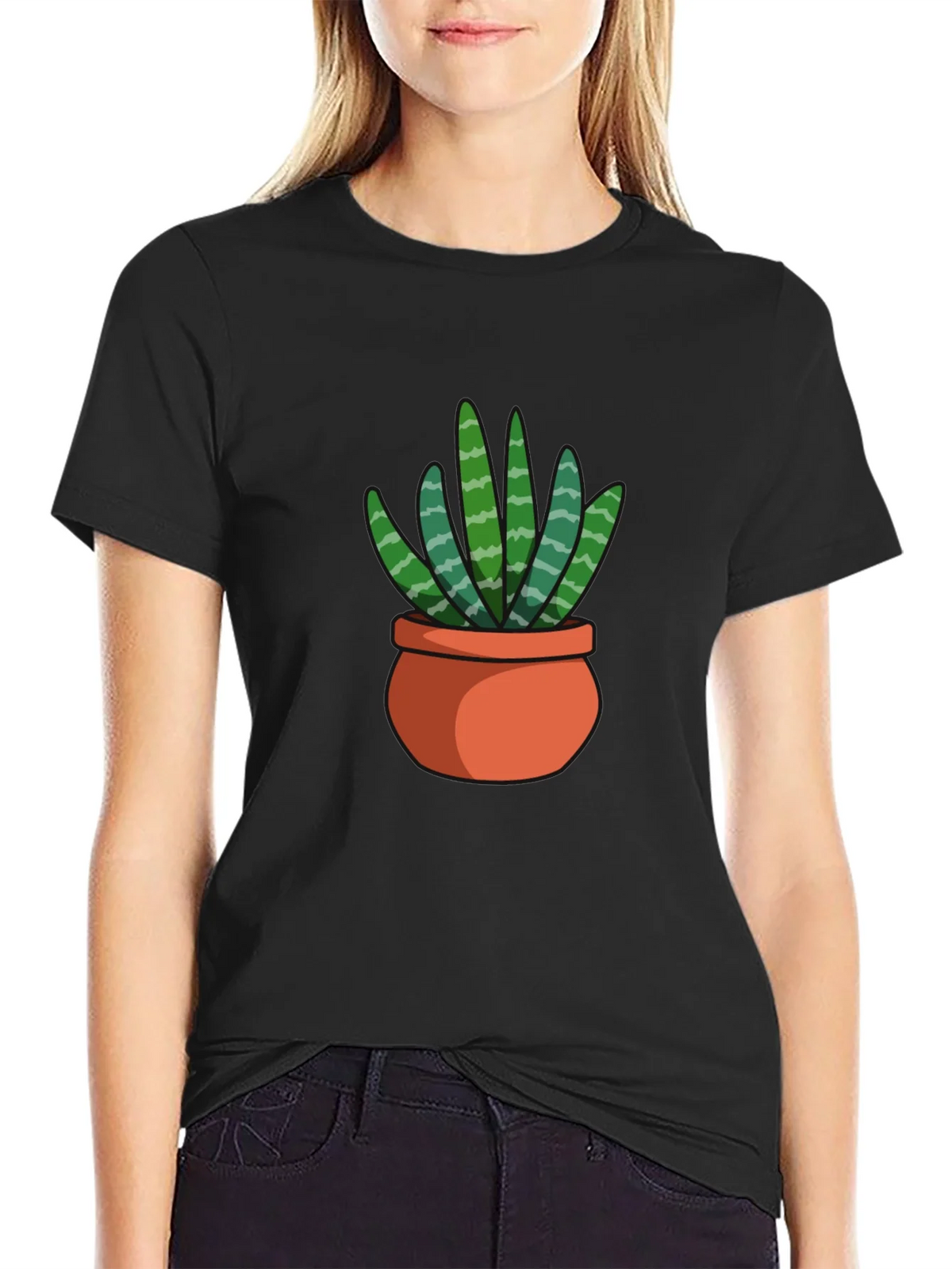 Black T-Shirt with Succulent Plant Graphic product image 2
