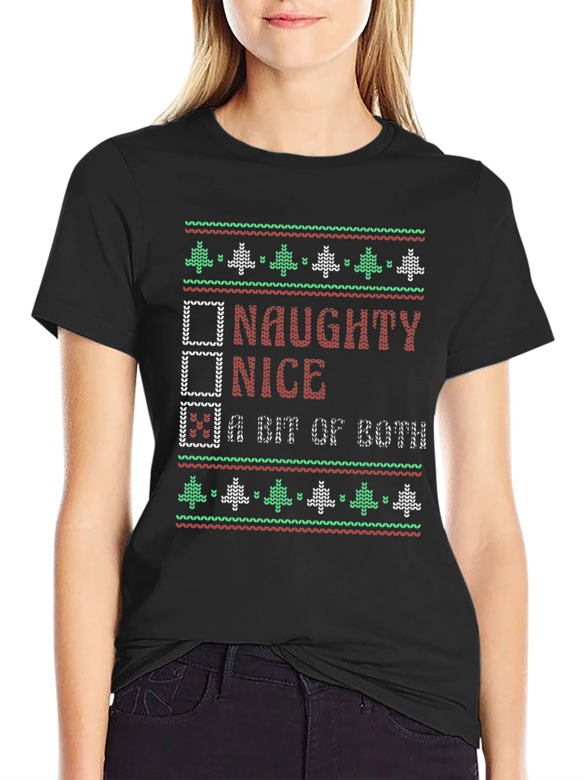 Naughty Nice A Bit of Both Ugly Christmas Sweater T-Shirt product image 2