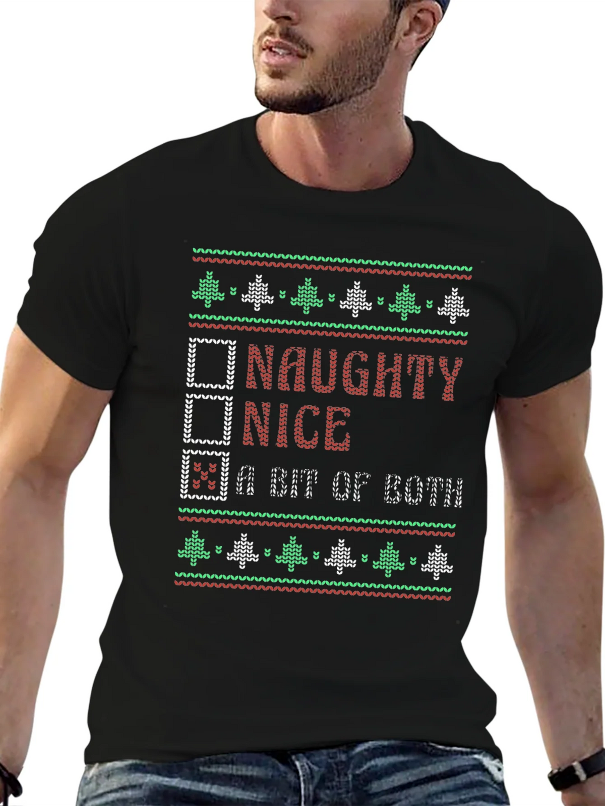 Naughty Nice A Bit of Both Ugly Christmas Sweater T-Shirt product image 6
