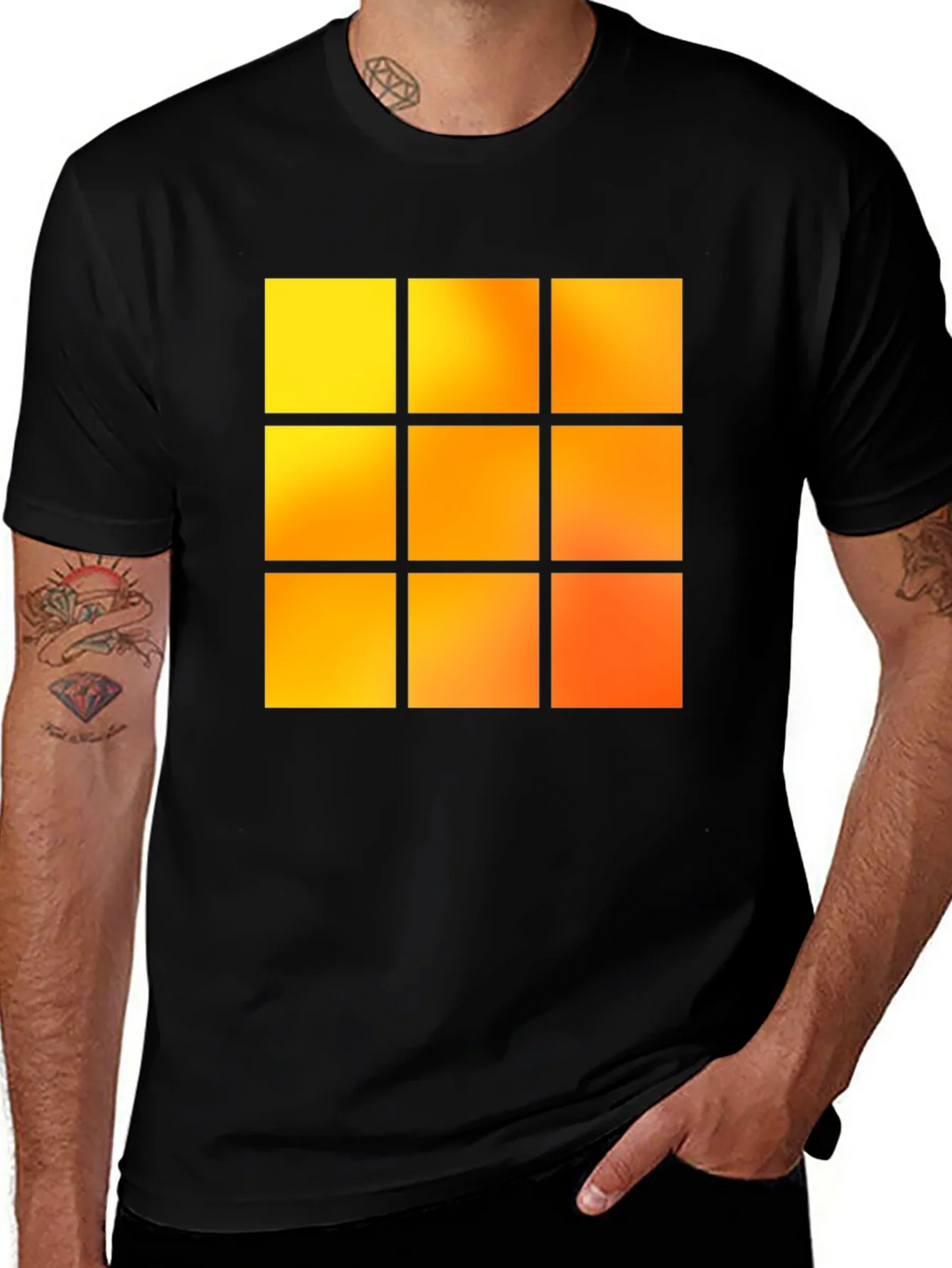 Geometric 9-Square Block Graphic Tee - Black product image 1