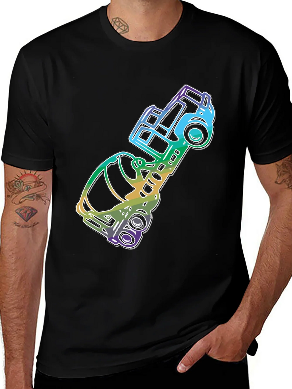 Retro Rainbow Car Graphic Tee - Black product image 1