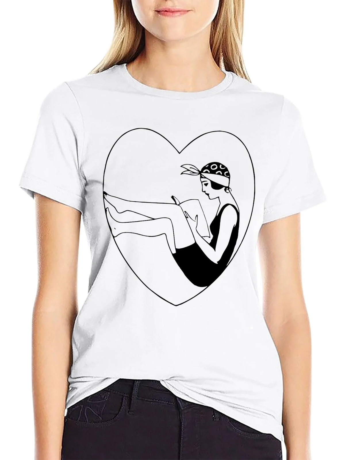 Vintage Style Woman Reading Heart Graphic Tee product image 8