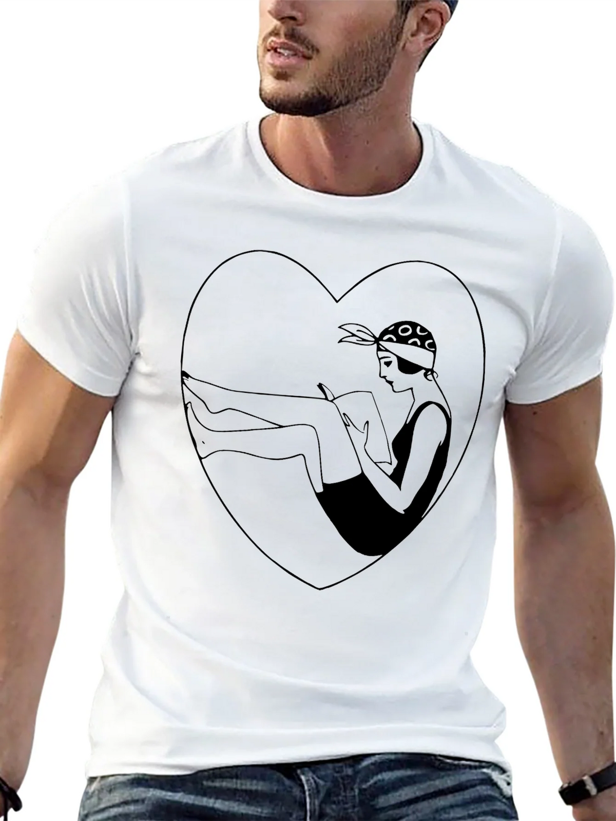 Vintage Style Woman Reading Heart Graphic Tee product image 12