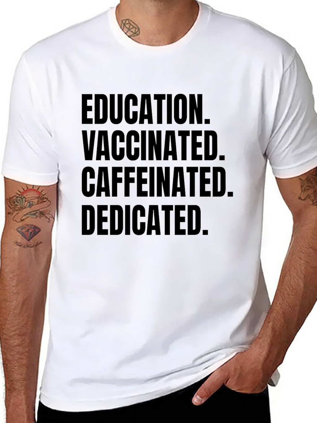 Education Vaccinated Caffeinated Dedicated Black Tee product image 7