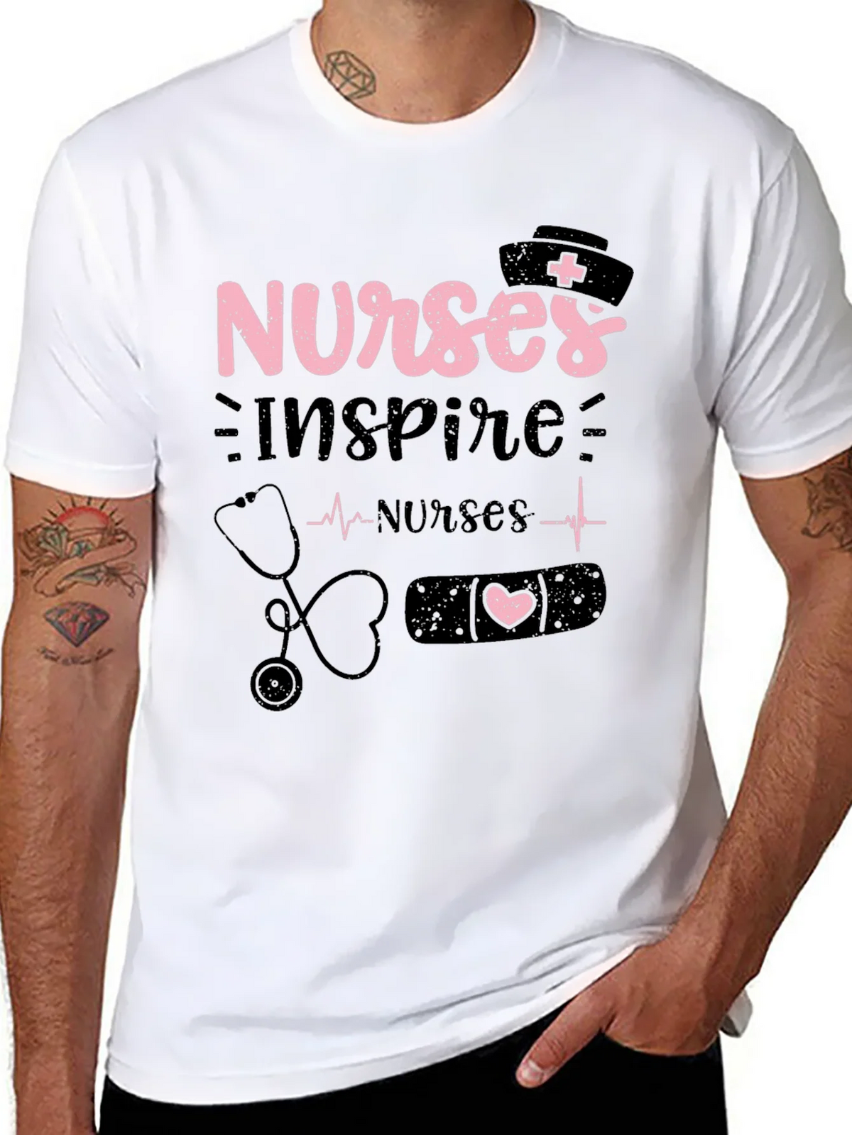 Nurses Inspire Black Cotton Graphic T-Shirt product image 7
