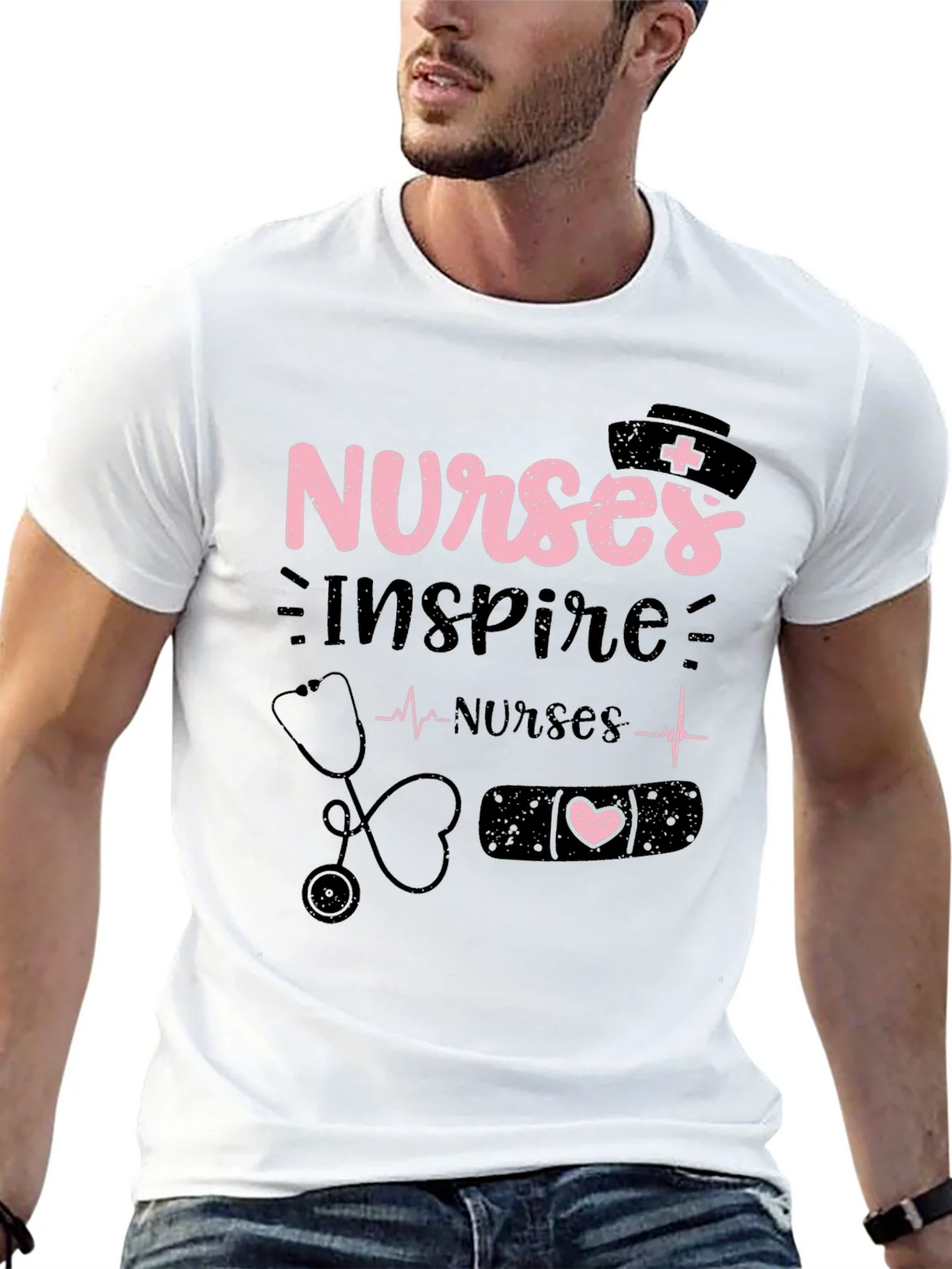Nurses Inspire Black Cotton Graphic T-Shirt product image 12