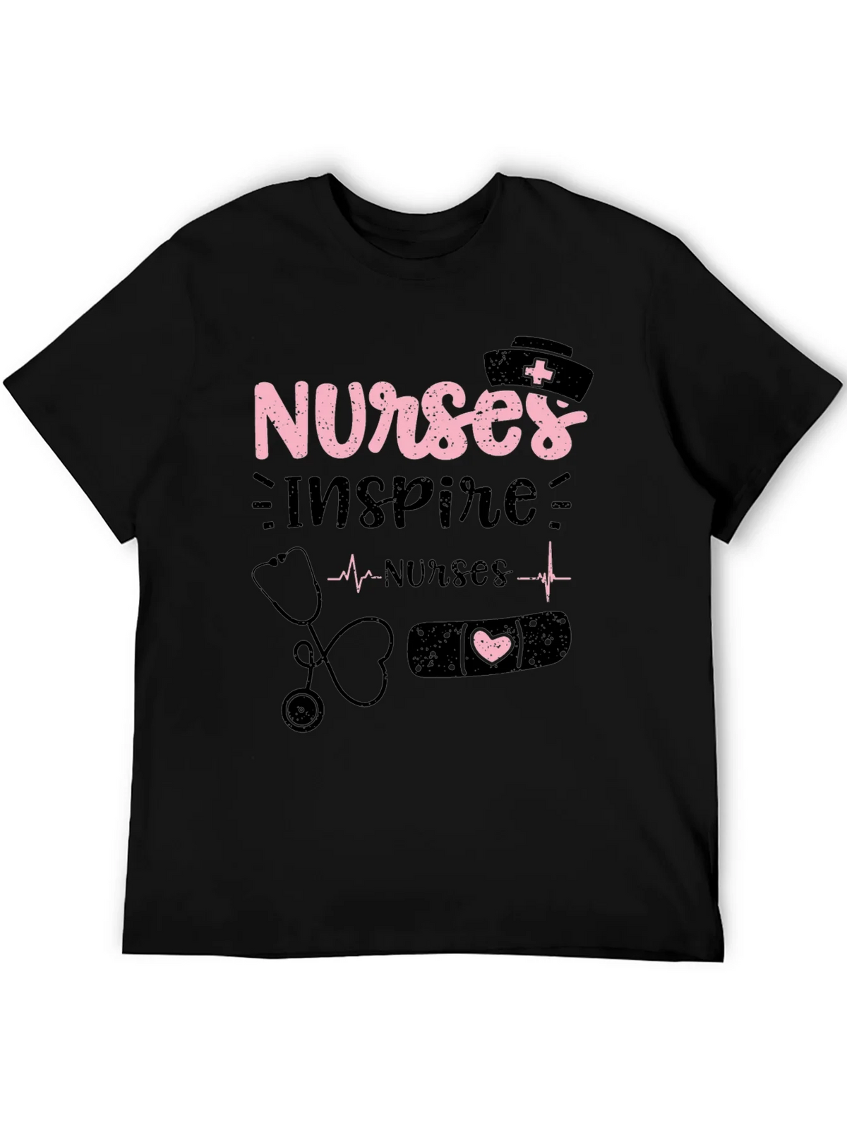 Nurses Inspire Black Cotton Graphic T-Shirt product image 5