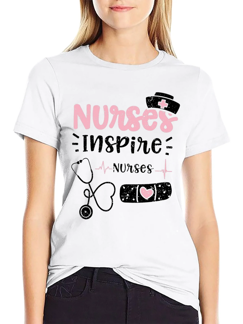 Nurses Inspire Black Cotton Graphic T-Shirt product image 8