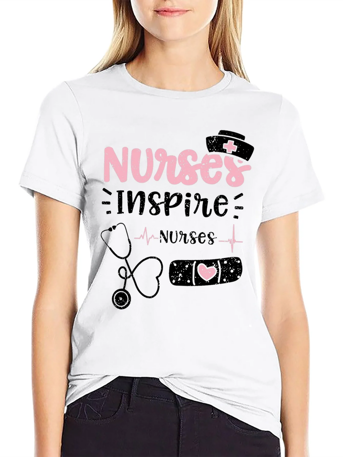 Nurses Inspire Black Cotton Graphic T-Shirt product image 8