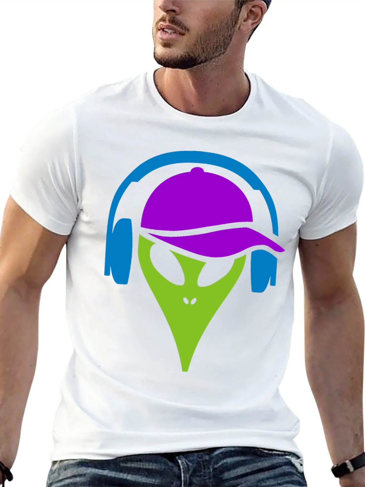 Cool Alien with Headphones Graphic Tee product image 12