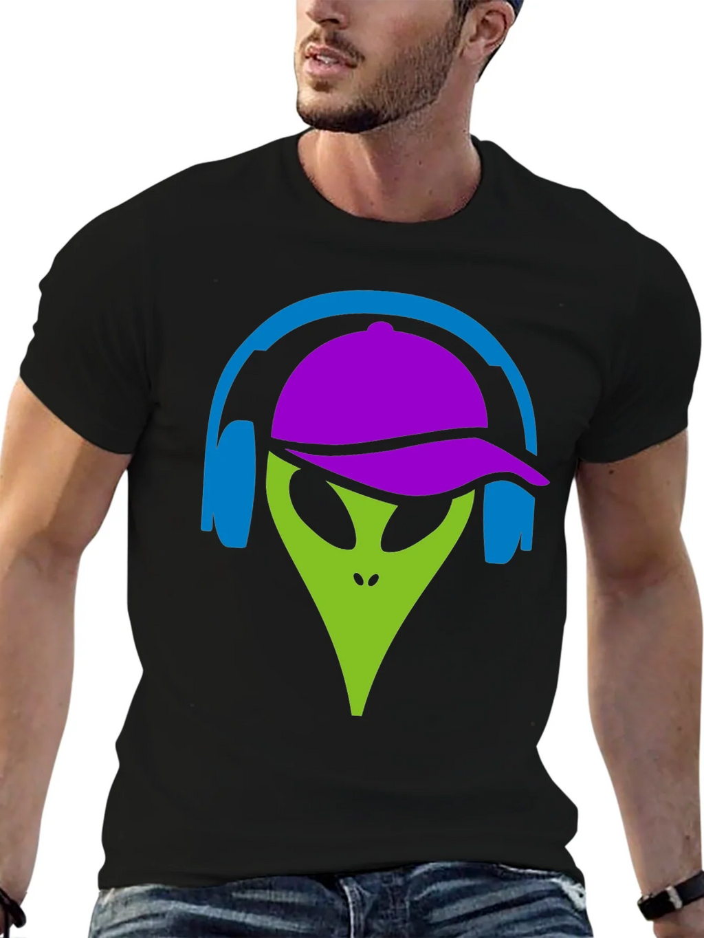 Cool Alien with Headphones Graphic Tee product image 6