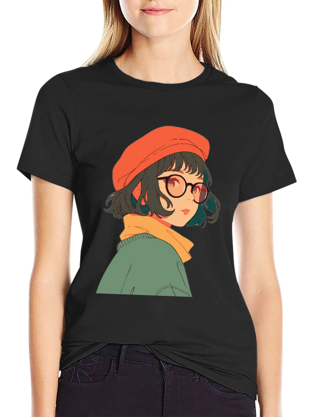 Anime Girl Graphic Print Black Tee product image 1