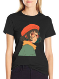 Anime Girl Graphic Print Black Tee product image 1