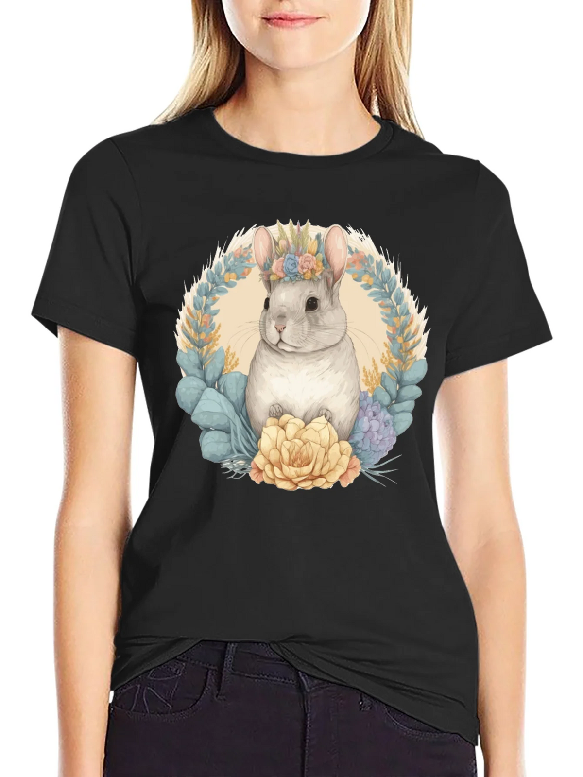 Chinchilla Floral Wreath Graphic Tee product image 1