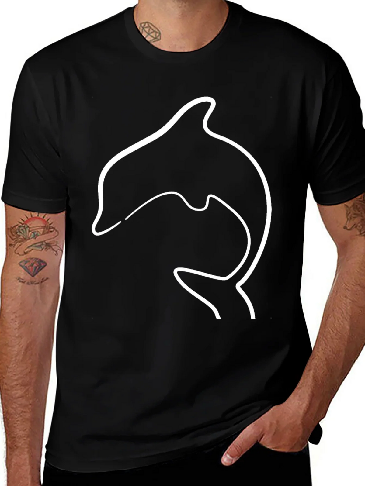 Dolphin Outline Graphic Tee - Black Casual T-Shirt product image 1