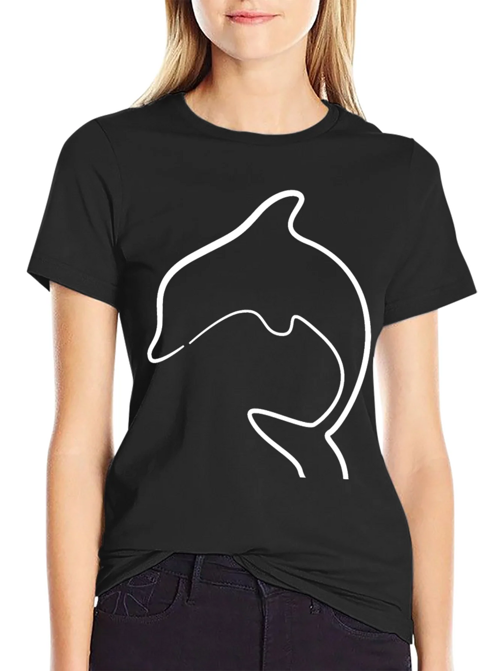 Dolphin Outline Graphic Tee - Black Casual T-Shirt product image 2