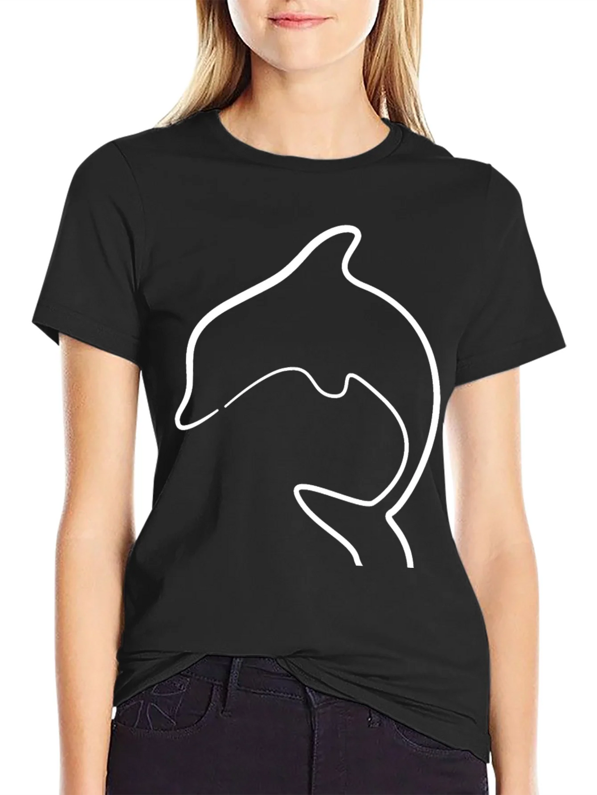 Dolphin Outline Graphic Tee - Black Casual T-Shirt product image 2