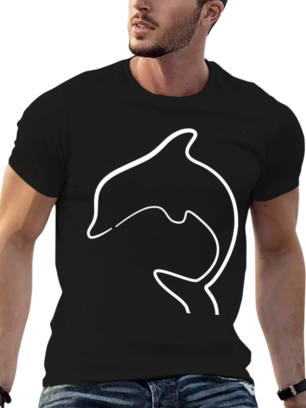 Dolphin Outline Graphic Tee - Black Casual T-Shirt product image 6