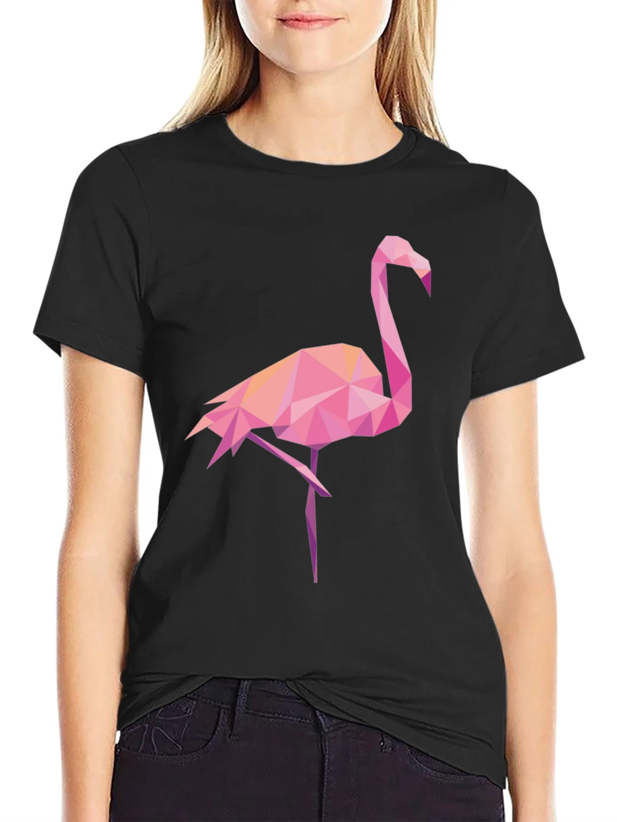 Geometric Flamingo Graphic Tee - Black Casual Shirt product image 2