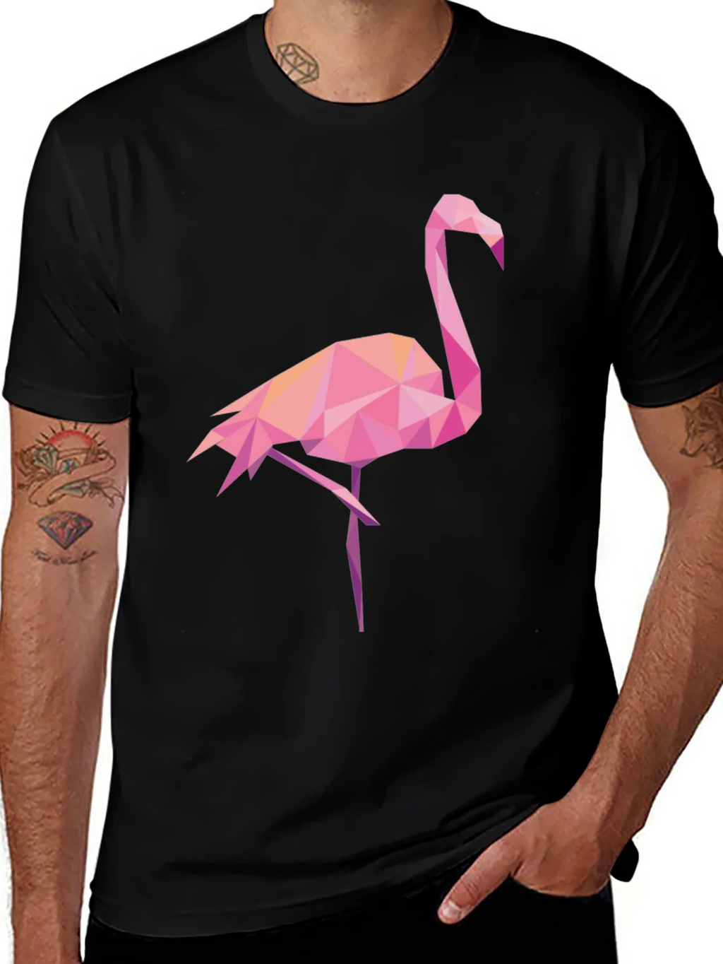 Geometric Flamingo Graphic Tee - Black Casual Shirt product image 1