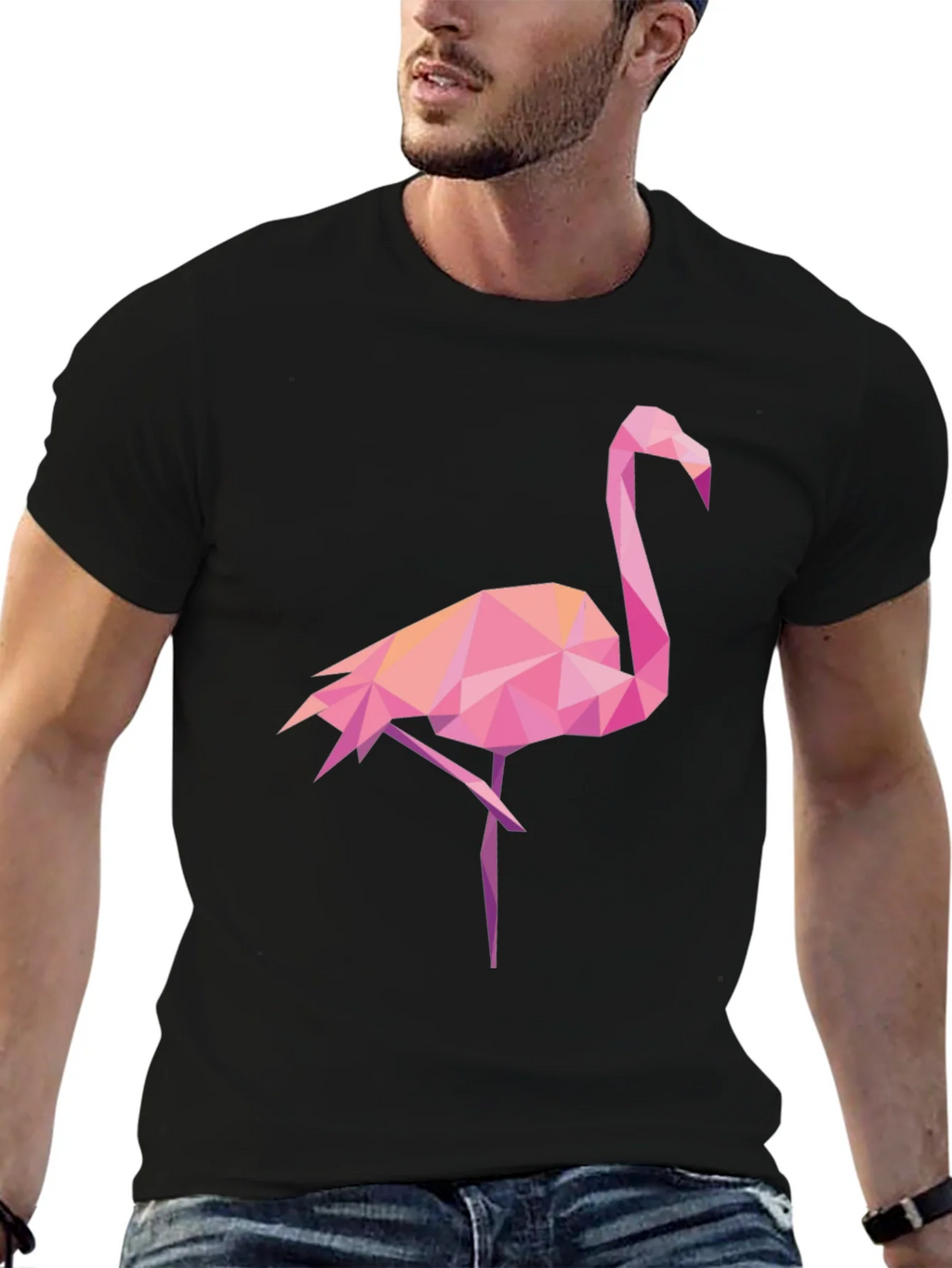 Geometric Flamingo Graphic Tee - Black Casual Shirt product image 6