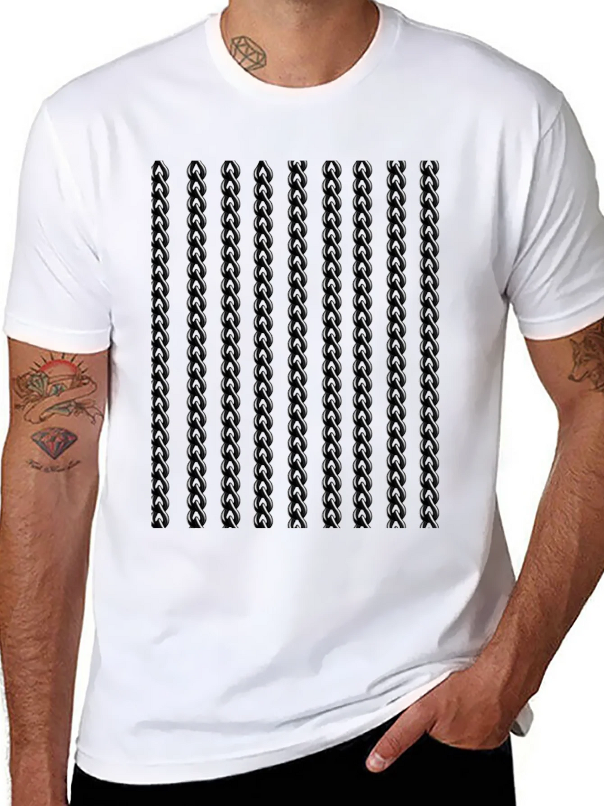 Mens Black Twisted Chain Link Pattern T-Shirt product image 7