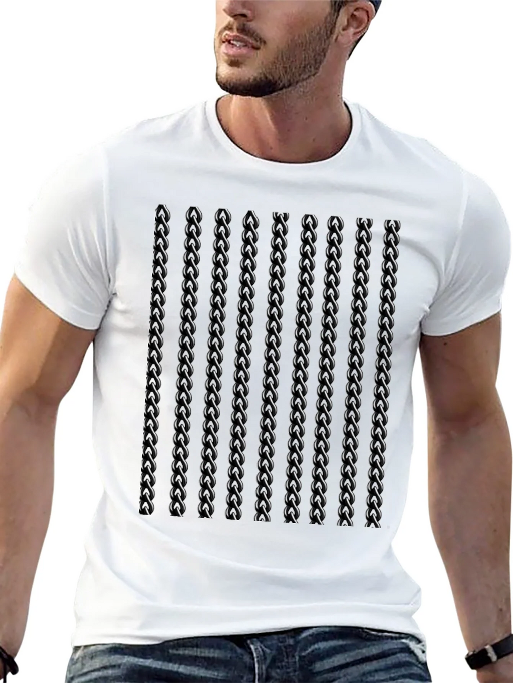 Mens Black Twisted Chain Link Pattern T-Shirt product image 12