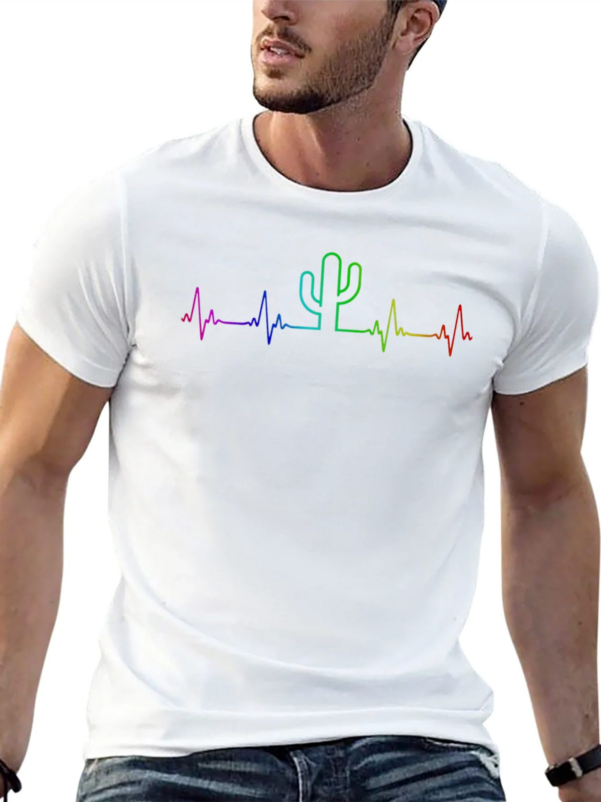 Rainbow Cactus Heartbeat Tee - Unisex product image 12