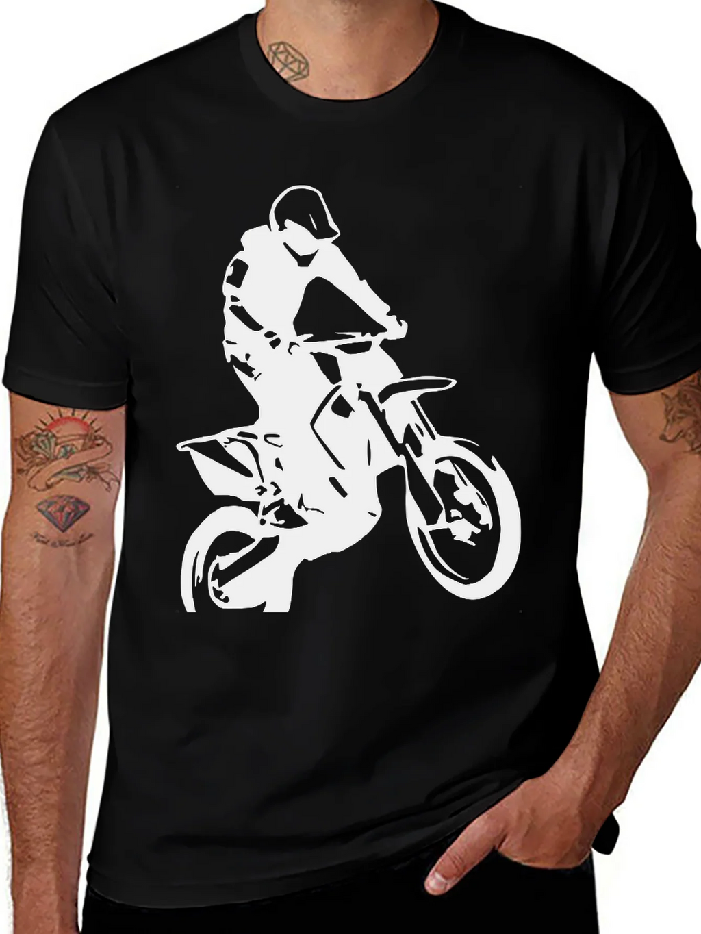 Black T-Shirt with White Motocross Rider Design product image 1