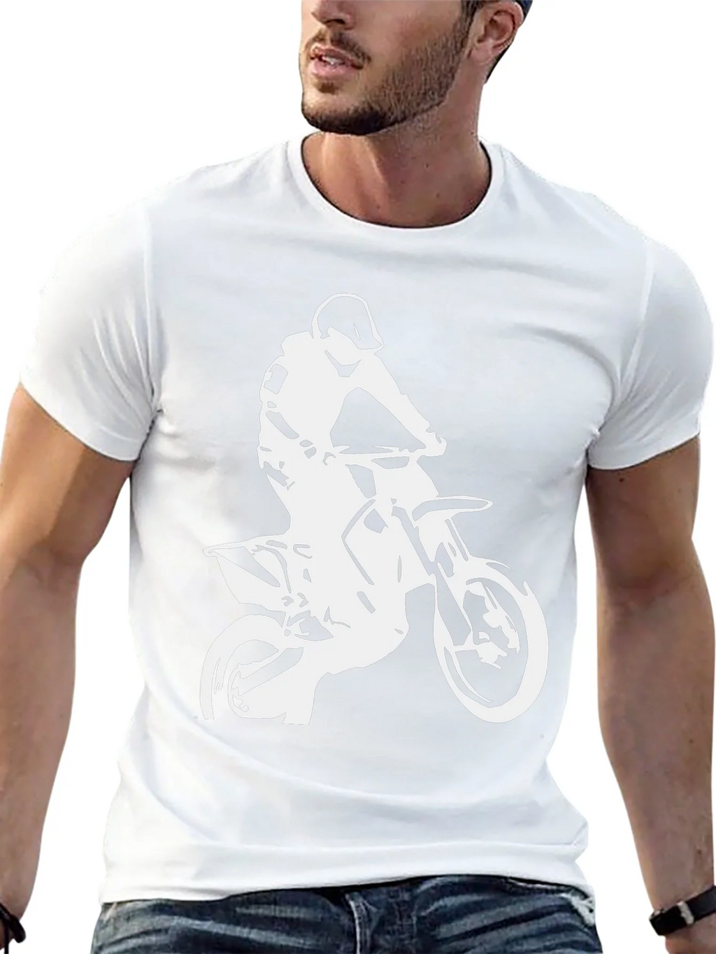 Black T-Shirt with White Motocross Rider Design product image 12