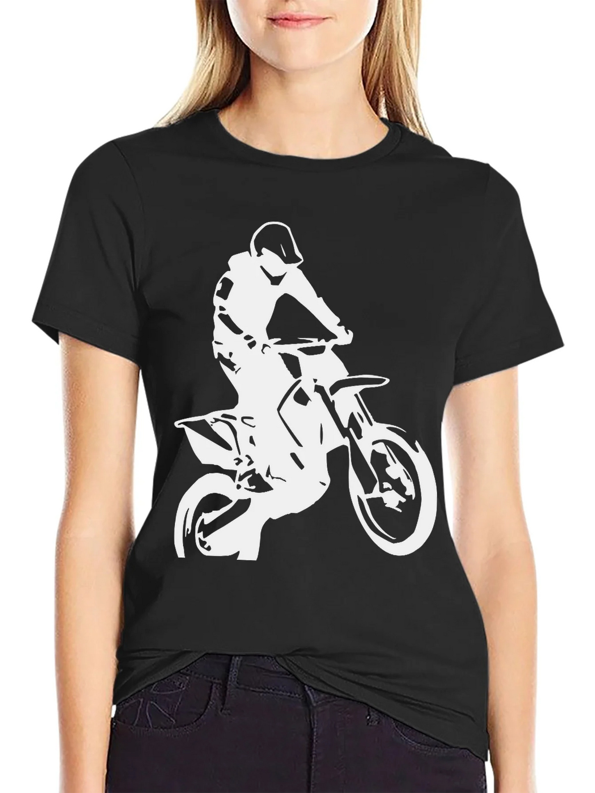 Black T-Shirt with White Motocross Rider Design product image 2